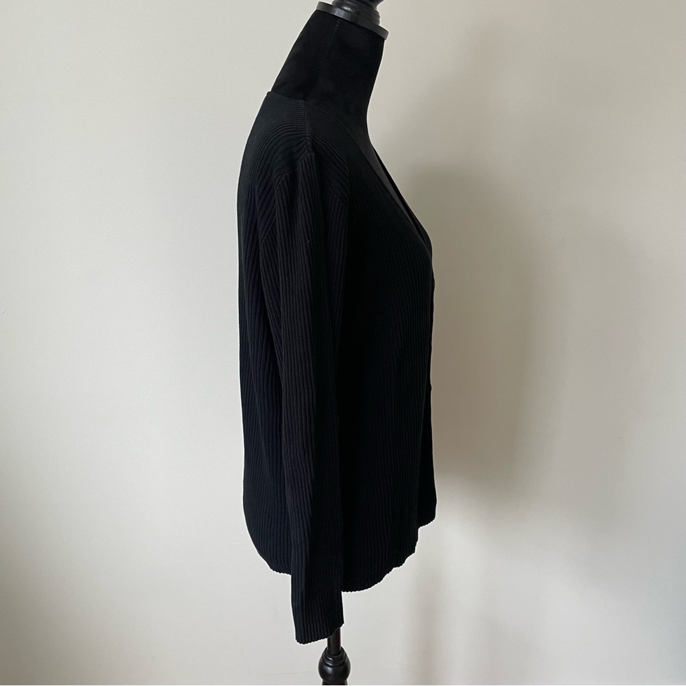 Eileen Fisher Black System 100% Cotton Ribbed V-Neck Button Front Cardigan Sz L - Picture 4 of 7